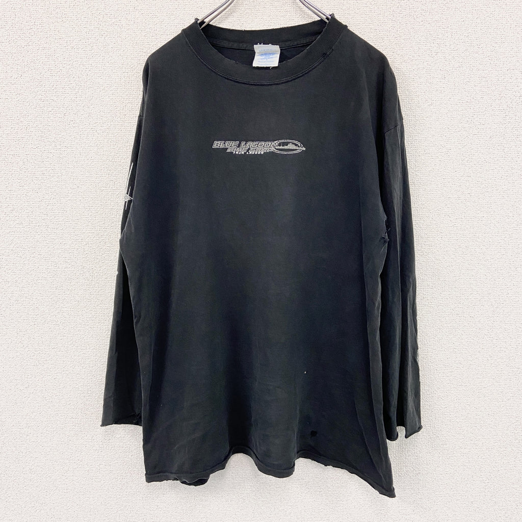 M&O　エムアンドオー　長袖プリントTシャツ/ロンT　黒　ブラック　Lサイズ カットソー メンズ コットン 古着
