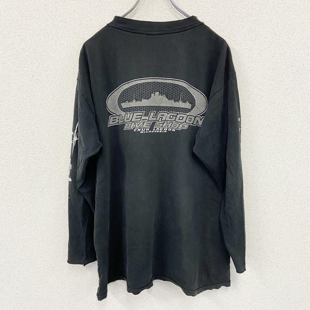 M&O　エムアンドオー　長袖プリントTシャツ/ロンT　黒　ブラック　Lサイズ カットソー メンズ コットン 古着