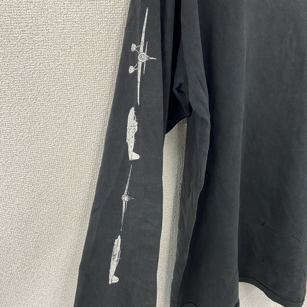 M&O　エムアンドオー　長袖プリントTシャツ/ロンT　黒　ブラック　Lサイズ カットソー メンズ コットン 古着