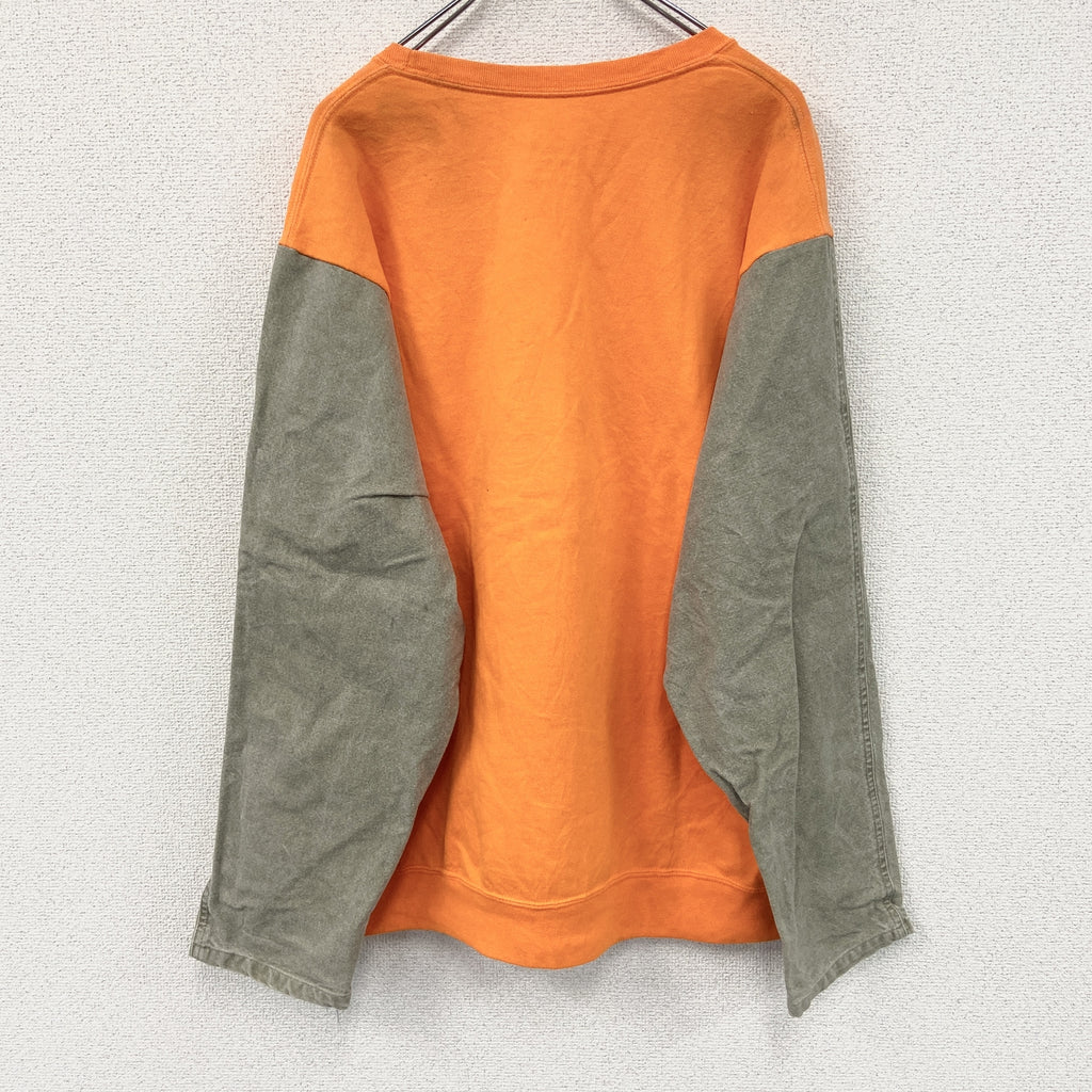FRUIT OF THE LOOM　フルーツオブザルーム　Carhartt　カーハート　スウェット/トレーナー　リメイク加工　バイカラー　オレンジ　ベージュ　Lサイズ　古着