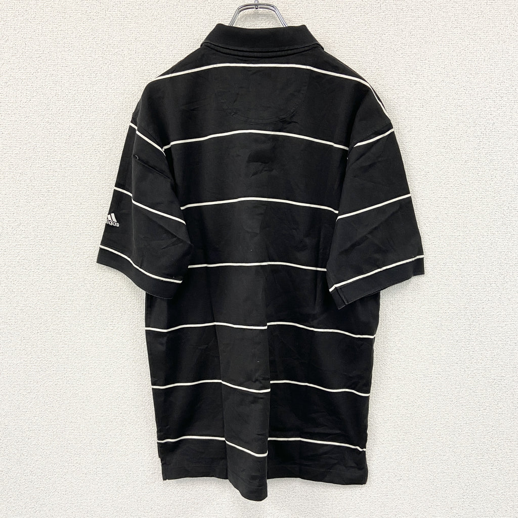 adidas　アディダス　半袖ポロシャツ　ボーダー柄　黒　ブラック　Lサイズ　古着