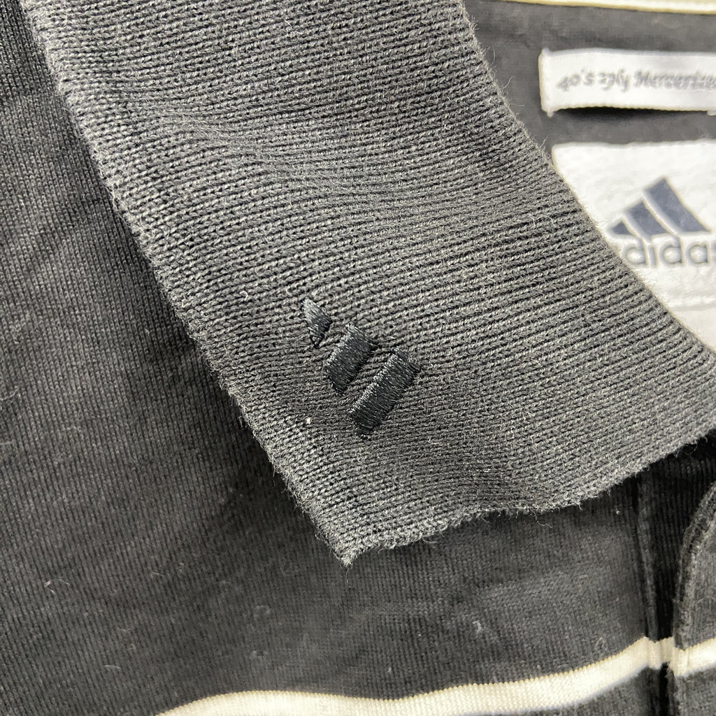 adidas　アディダス　半袖ポロシャツ　ボーダー柄　黒　ブラック　Lサイズ　古着