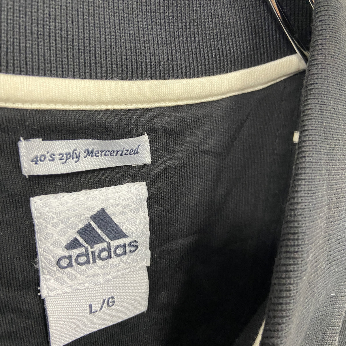 adidas　アディダス　半袖ポロシャツ　ボーダー柄　黒　ブラック　Lサイズ　古着