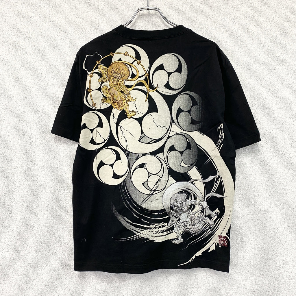 絡繰魂　カラクリダマシイ　半袖プリントTシャツ　和柄　黒　ブラック　XLサイズ　古着