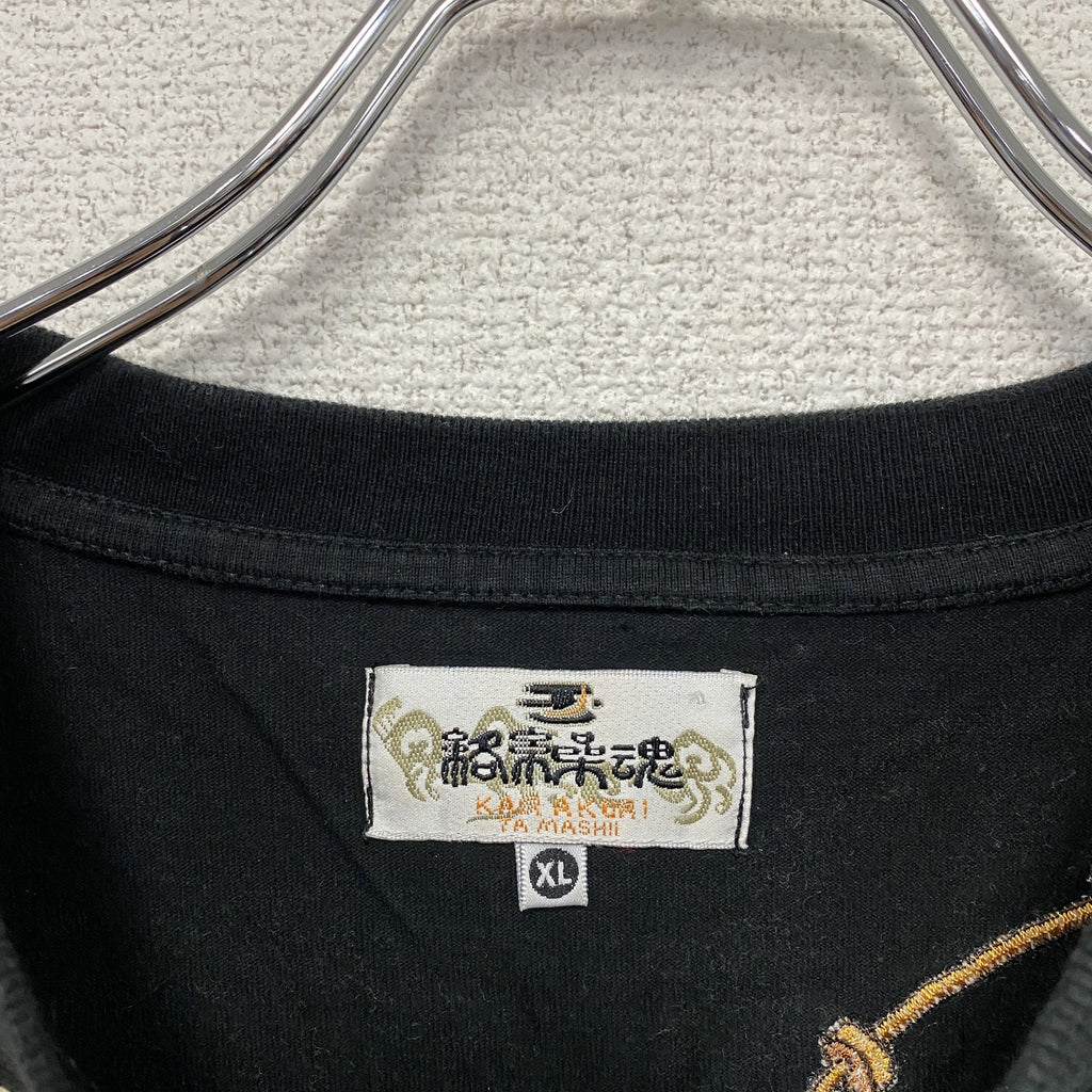 絡繰魂　カラクリダマシイ　半袖プリントTシャツ　和柄　黒　ブラック　XLサイズ　古着