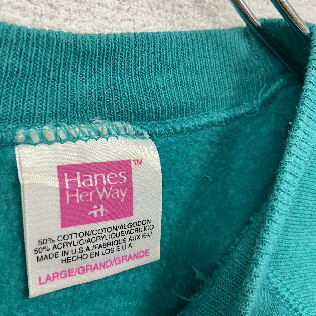 90s　Hanes Her Way　ヘインズ　スウェット/トレーナー　ラグランスリーブ　ヴィンテージ　緑　グリーン　Lサイズ スウェットトップス メンズ コットン 古着