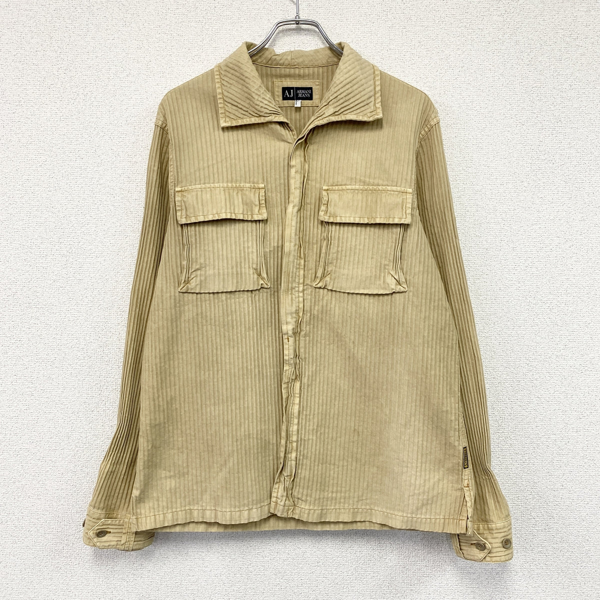 ARMANI JEANS　アルマーニジーンズ　長袖シャツジャケット　太畝　ベージュ　Lサイズ　古着