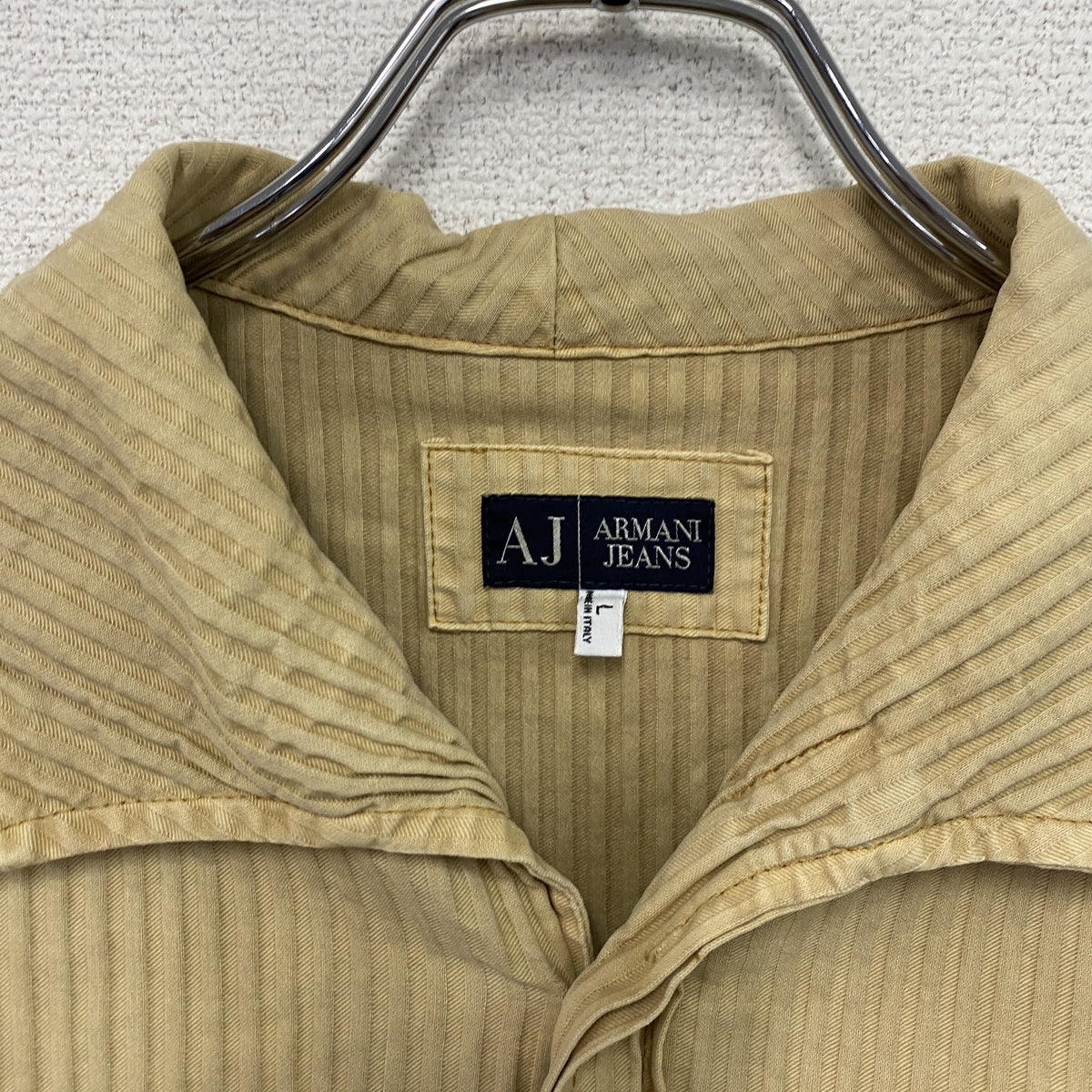 ARMANI JEANS　アルマーニジーンズ　長袖シャツジャケット　太畝　ベージュ　Lサイズ　古着