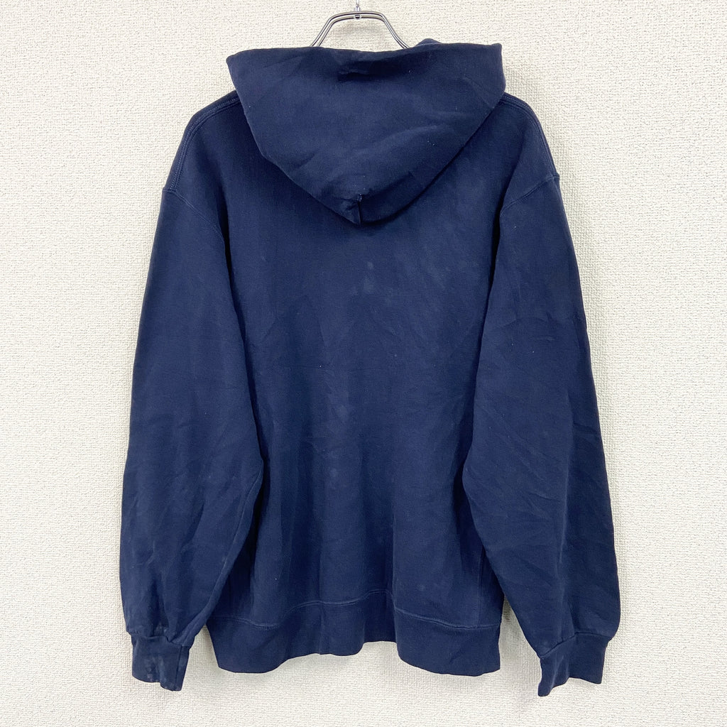 ～00s　RUSSELL ATHLETIC　ラッセルアスレチック　スウェットパーカー/フーディー　4連プリント　前V　ヴィンテージ　紺　ネイビー　Lサイズ トレーナー スウェットトップス フード付き 古着
