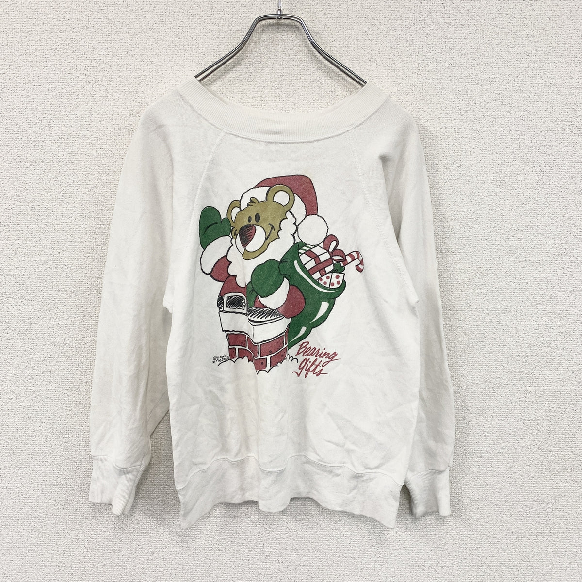 90s　ULTRA SWEATS　アニマルスウェット/トレーナー　ラグランスリーブ　ヴィンテージ　白　ホワイト　Sサイズ スウェットトップス メンズ コットン 古着