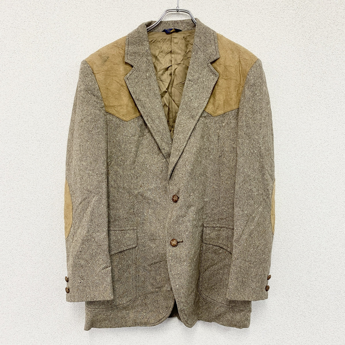 PENDLETON　ペンドルトン　テーラードツイードジャケット　スエード　エルボーパッチ　ベージュ　40サイズ　古着