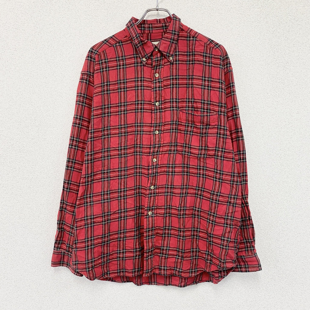 Eddie Bauer　エディバウアー　長袖ボタンダウンシャツ　チェック柄　赤　レッド　Lサイズ　古着