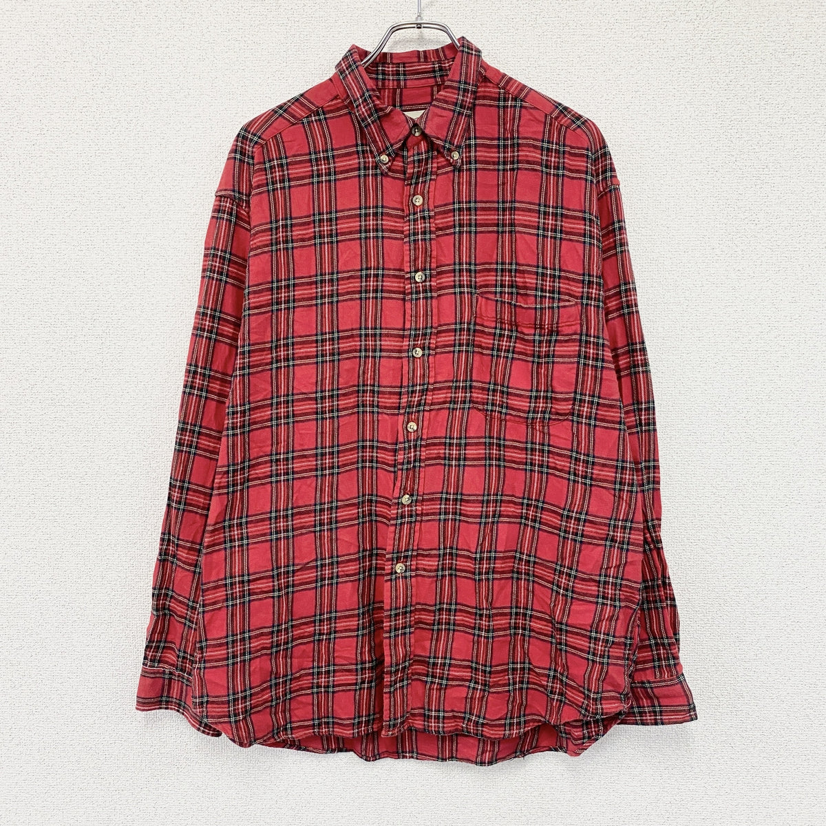 Eddie Bauer　エディバウアー　長袖ボタンダウンシャツ　チェック柄　赤　レッド　Lサイズ　古着