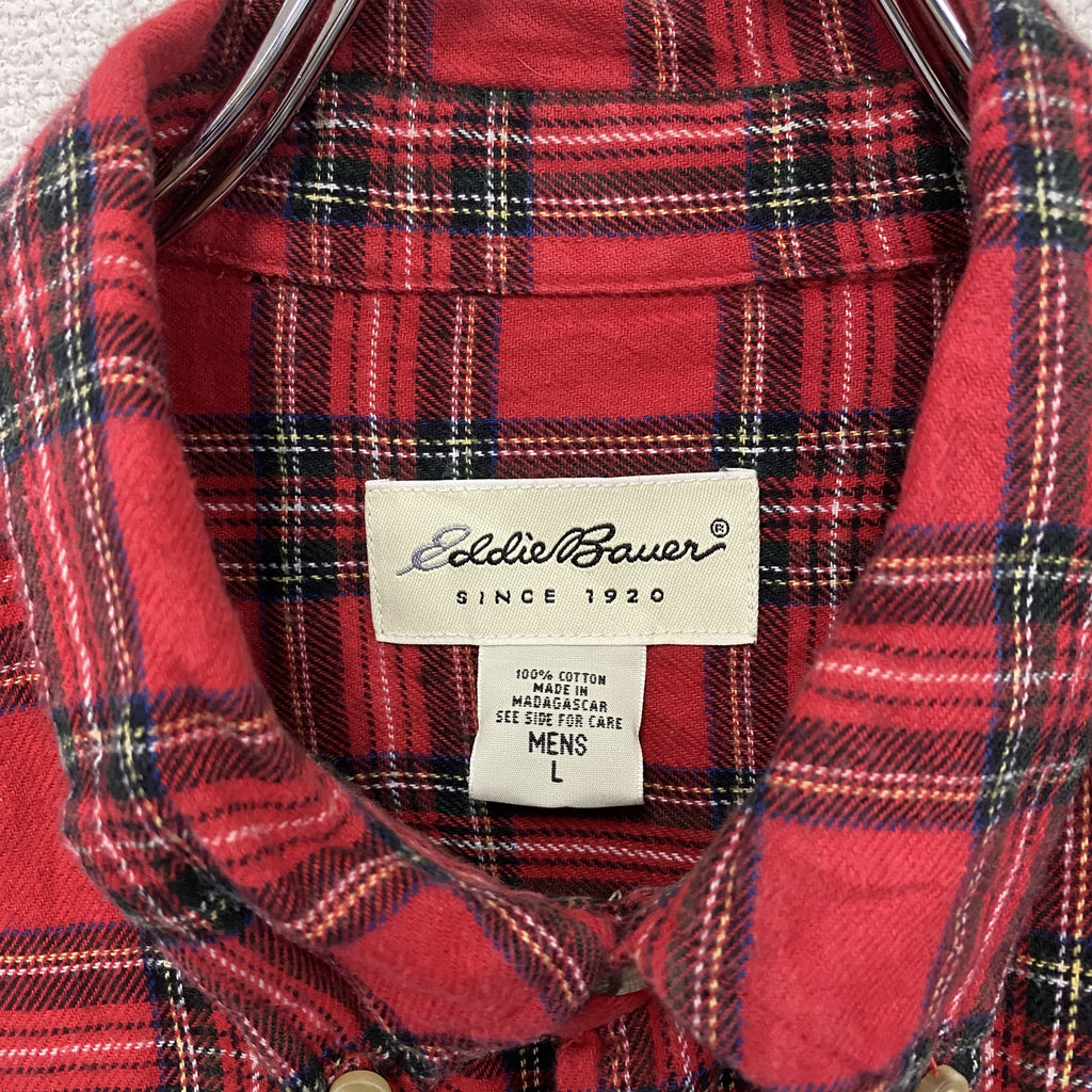 Eddie Bauer　エディバウアー　長袖ボタンダウンシャツ　チェック柄　赤　レッド　Lサイズ　古着