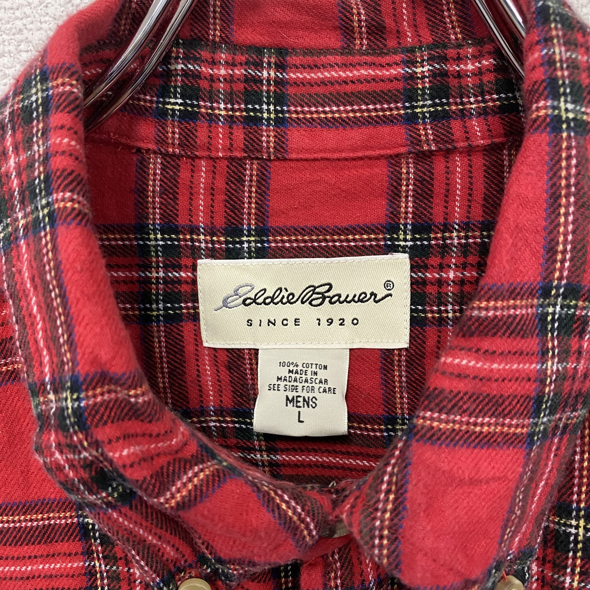 Eddie Bauer　エディバウアー　長袖ボタンダウンシャツ　チェック柄　赤　レッド　Lサイズ　古着