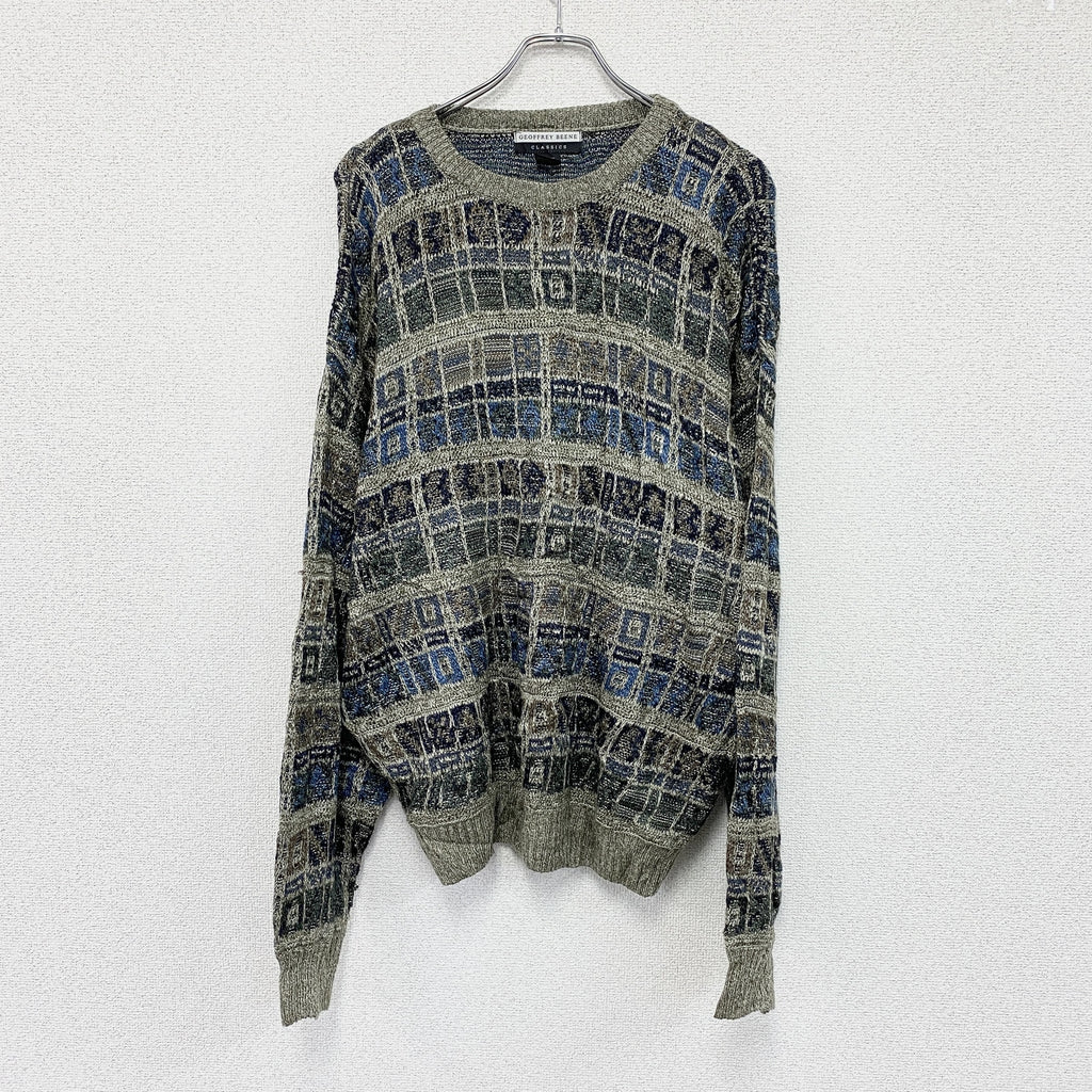 Geoffrey Beene　ジェフリービーン　CLASSICS　ニットセーター　総柄　マルチカラー　XLサイズ　古着