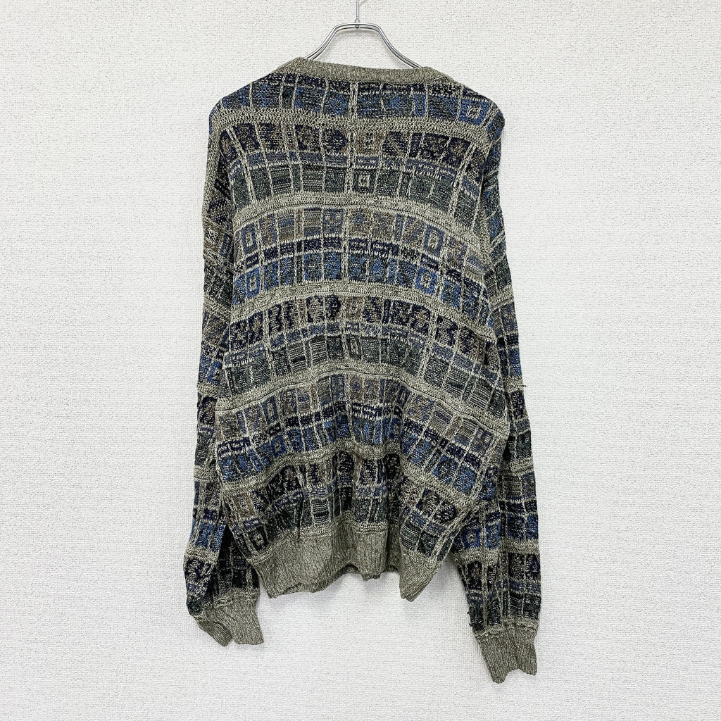 Geoffrey Beene　ジェフリービーン　CLASSICS　ニットセーター　総柄　マルチカラー　XLサイズ　古着