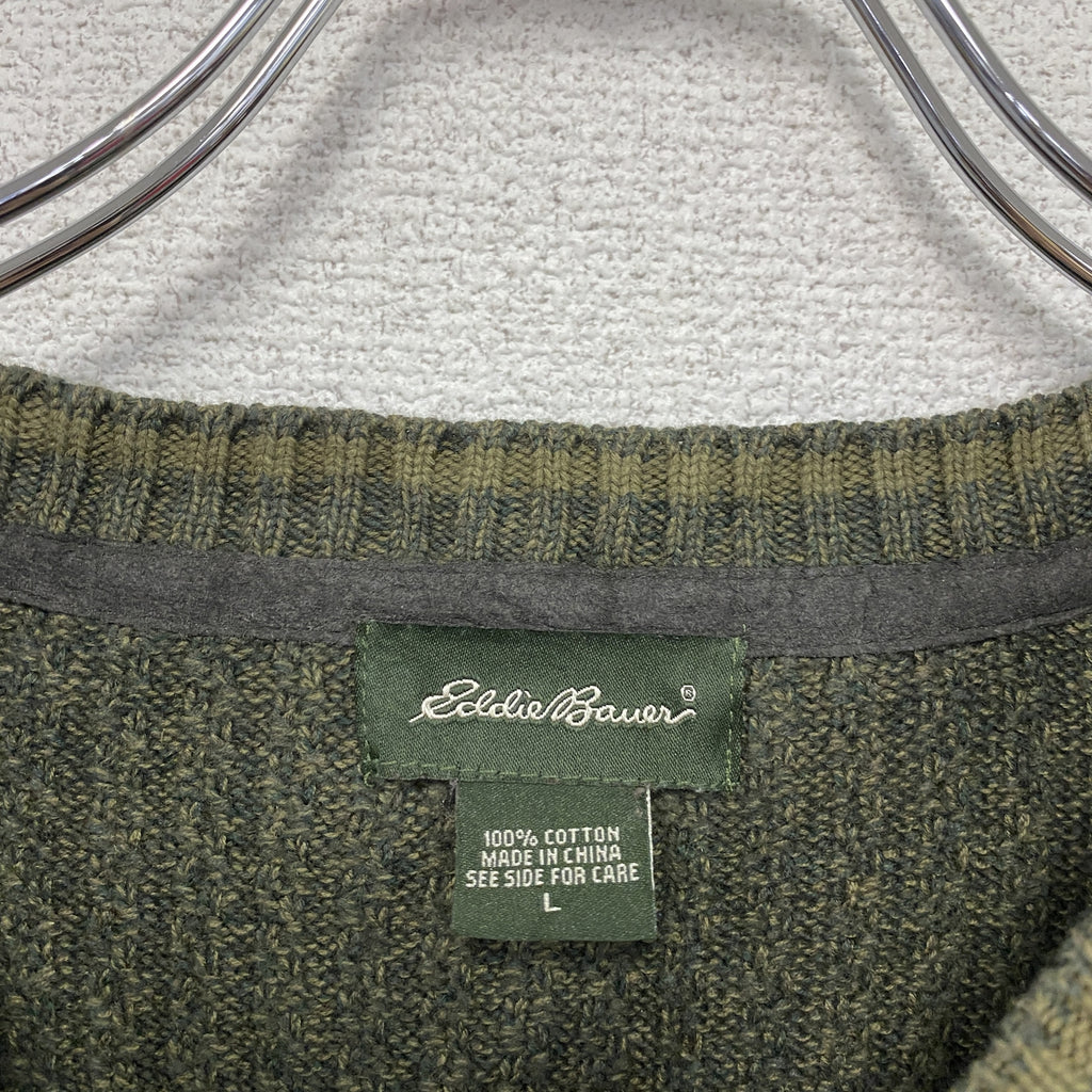 Eddie Bauer　エディバウアー　コットンニットセーター　カーキ　Lサイズ　古着