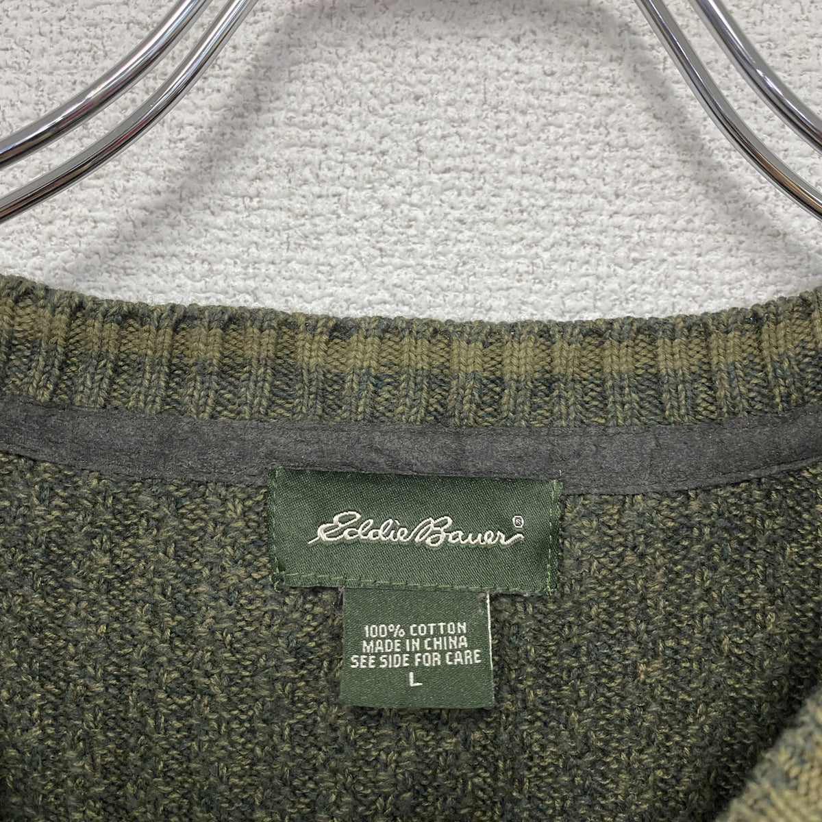 Eddie Bauer　エディバウアー　コットンニットセーター　カーキ　Lサイズ　古着