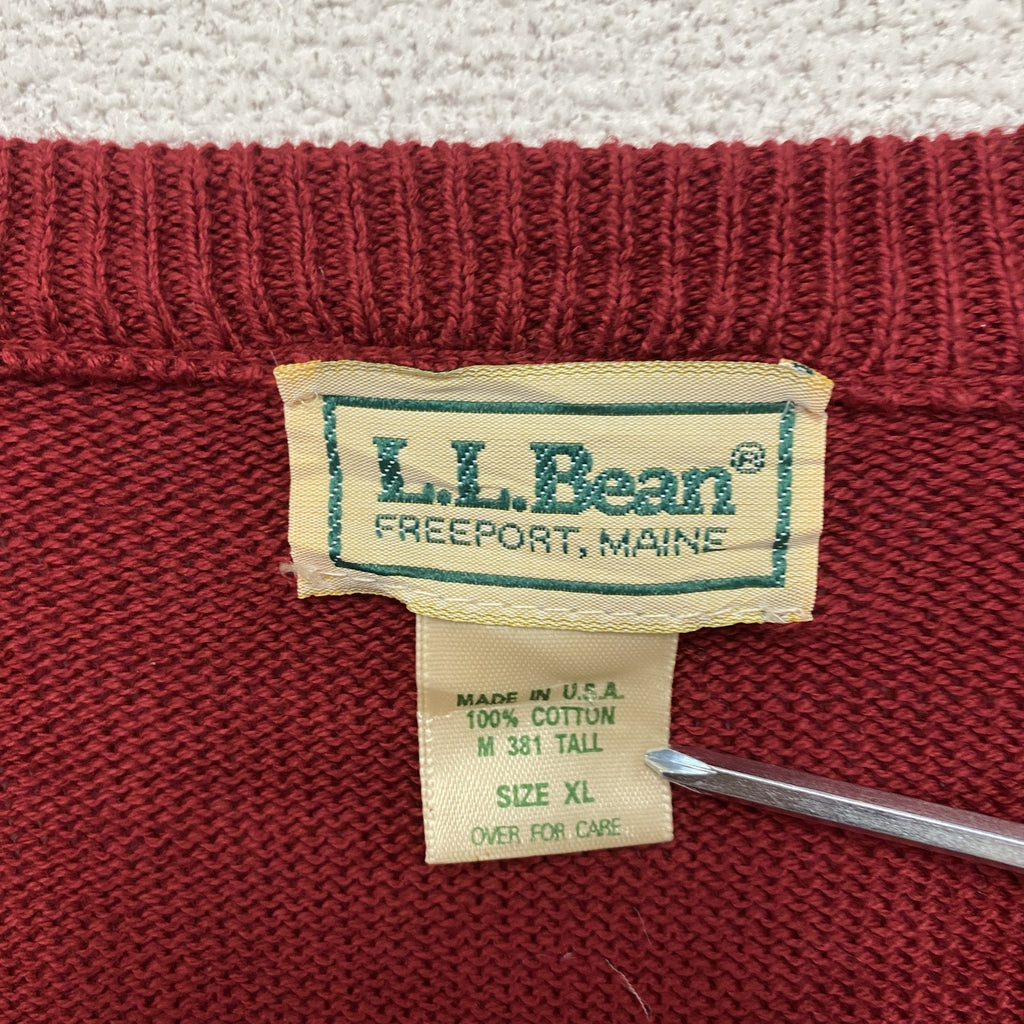L.L. Bean　エルエルビーン　コットンニットVネックセーター　赤　レッド　XLサイズ　古着