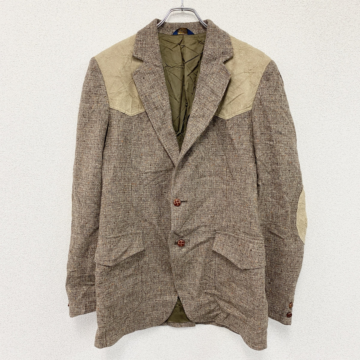 PENDLETON　ペンドルトン　テーラードツイードジャケット　スエード　エルボーパッチ　茶色　ブラウン　ベージュ　古着