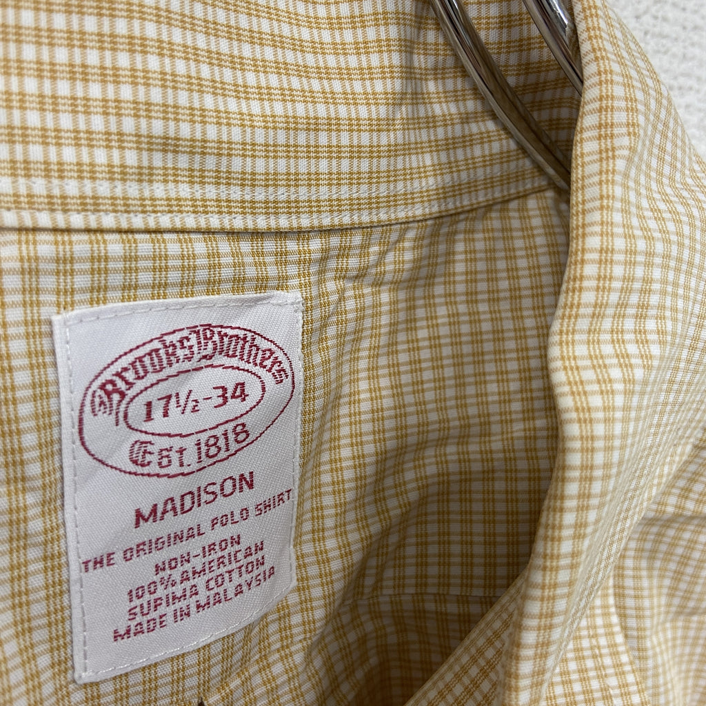 Brooks Brothers　ブルックスブラザーズ　長袖ボタンダウンシャツ　チェック柄　黄色　イエロー　34サイズ　古着