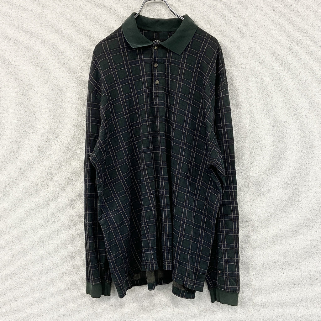 Eddie Bauer　エディーバウアー　長袖ポロシャツ　チェック柄　緑　グリーン　Lサイズ　古着