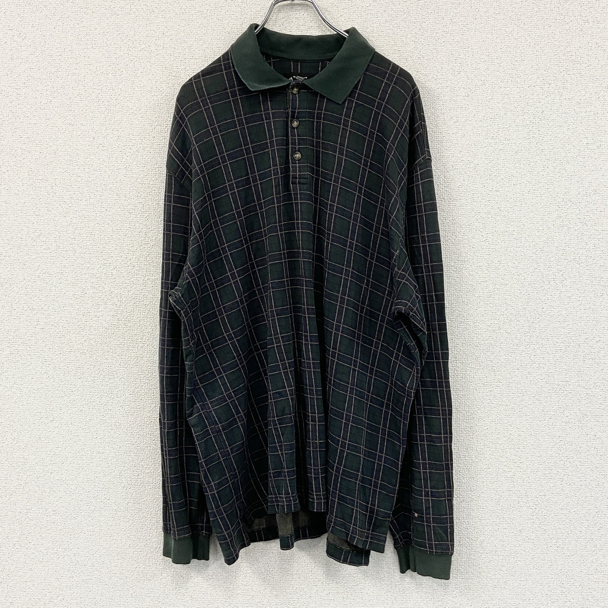 Eddie Bauer　エディーバウアー　長袖ポロシャツ　チェック柄　緑　グリーン　Lサイズ　古着