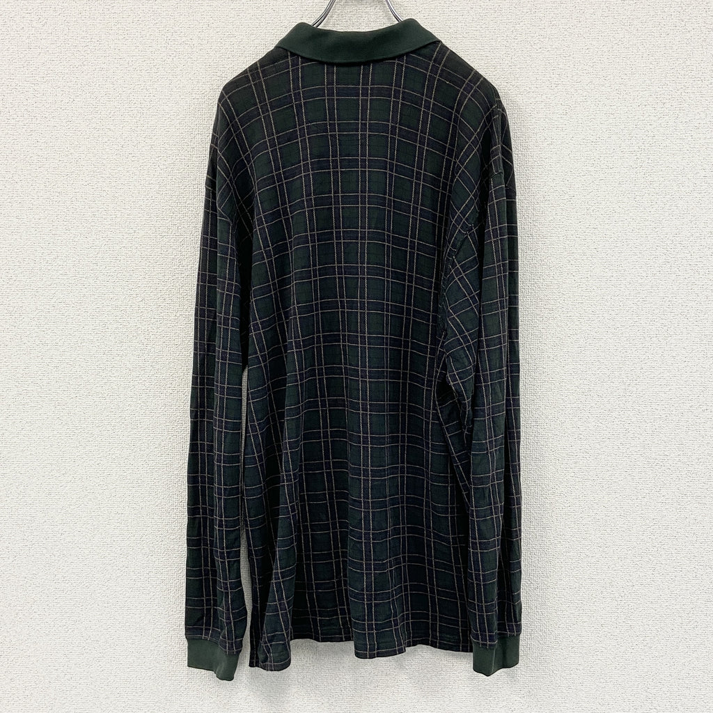 Eddie Bauer　エディーバウアー　長袖ポロシャツ　チェック柄　緑　グリーン　Lサイズ　古着