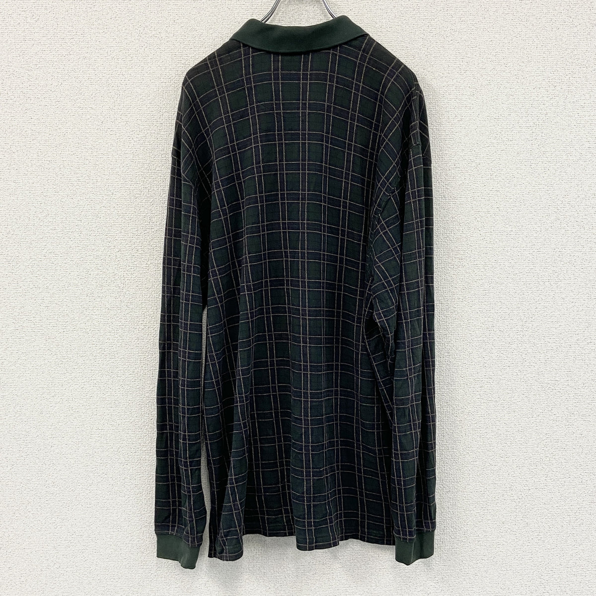 Eddie Bauer　エディーバウアー　長袖ポロシャツ　チェック柄　緑　グリーン　Lサイズ　古着