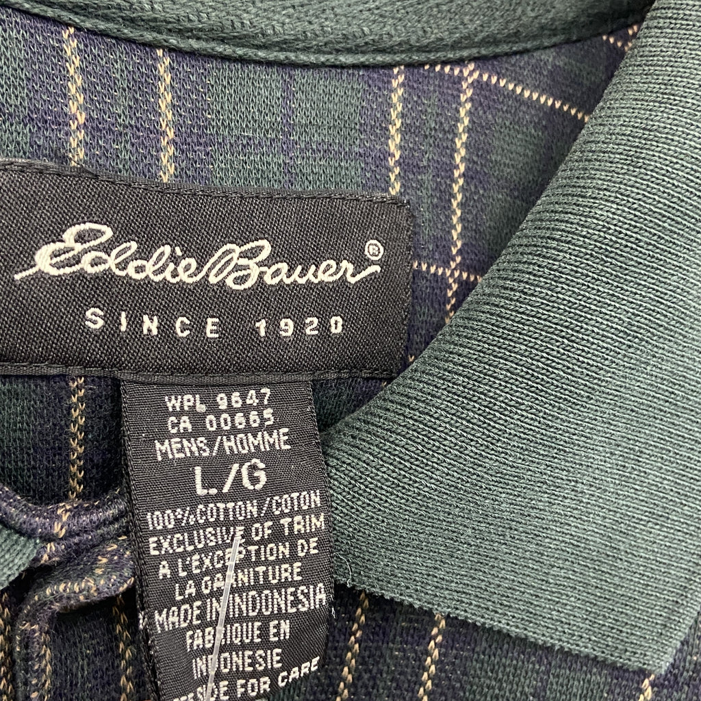 Eddie Bauer　エディーバウアー　長袖ポロシャツ　チェック柄　緑　グリーン　Lサイズ　古着