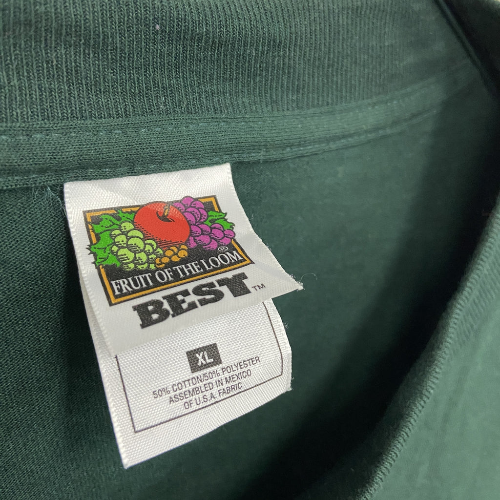 FRUIT OF THE LOOM　フルーツオブザルーム　半袖プリントTシャツ　深緑　ダークグリーン　XLサイズ　古着