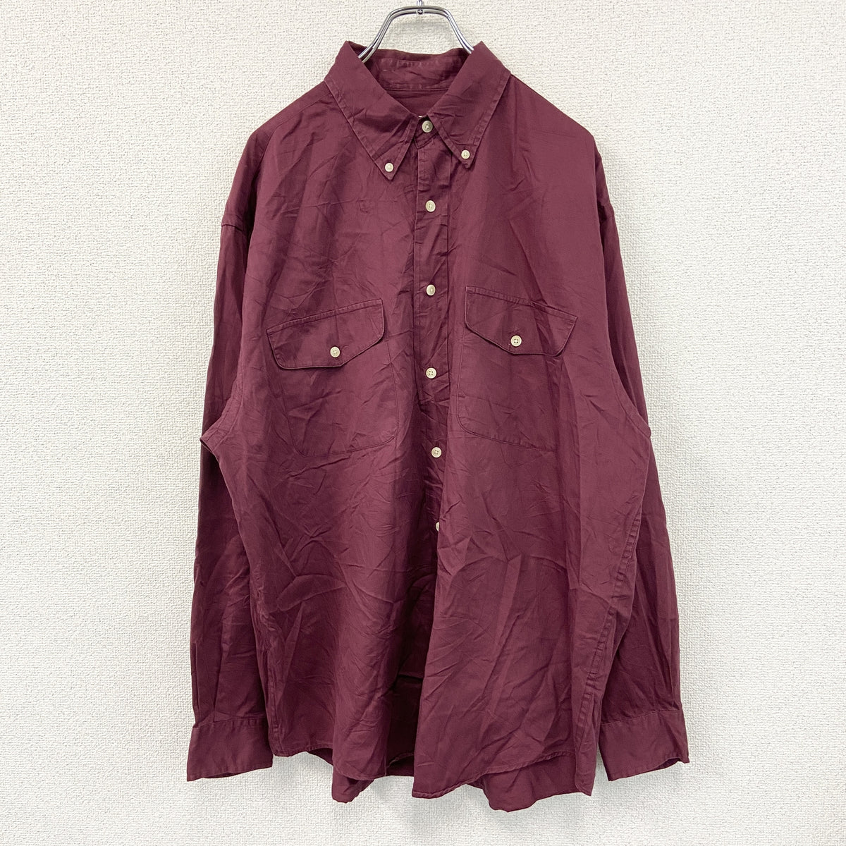 Eddie Bauer　エディーバウアー　長袖ボタンダウンシャツ　赤　レッド　Lサイズ　古着