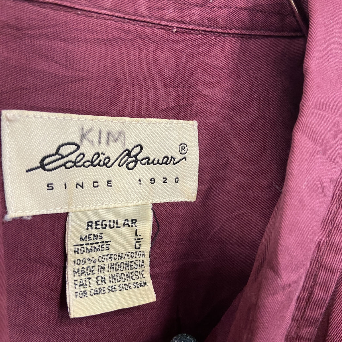 Eddie Bauer　エディーバウアー　長袖ボタンダウンシャツ　赤　レッド　Lサイズ　古着