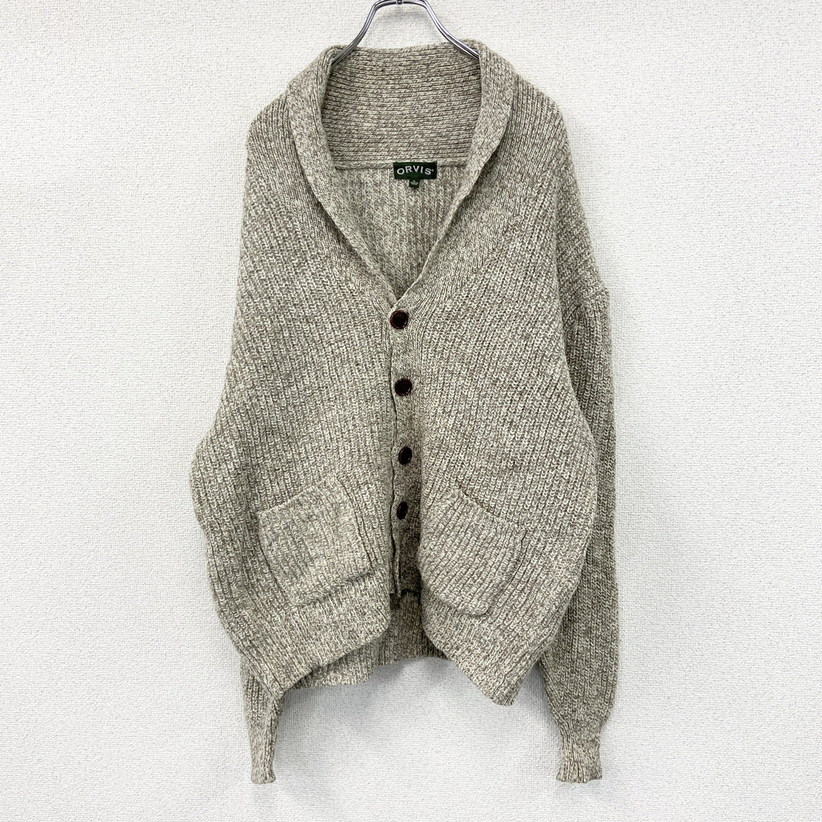 ORVIS　オービス　ウールニットカーディガン　ベージュ　XLサイズ　古着