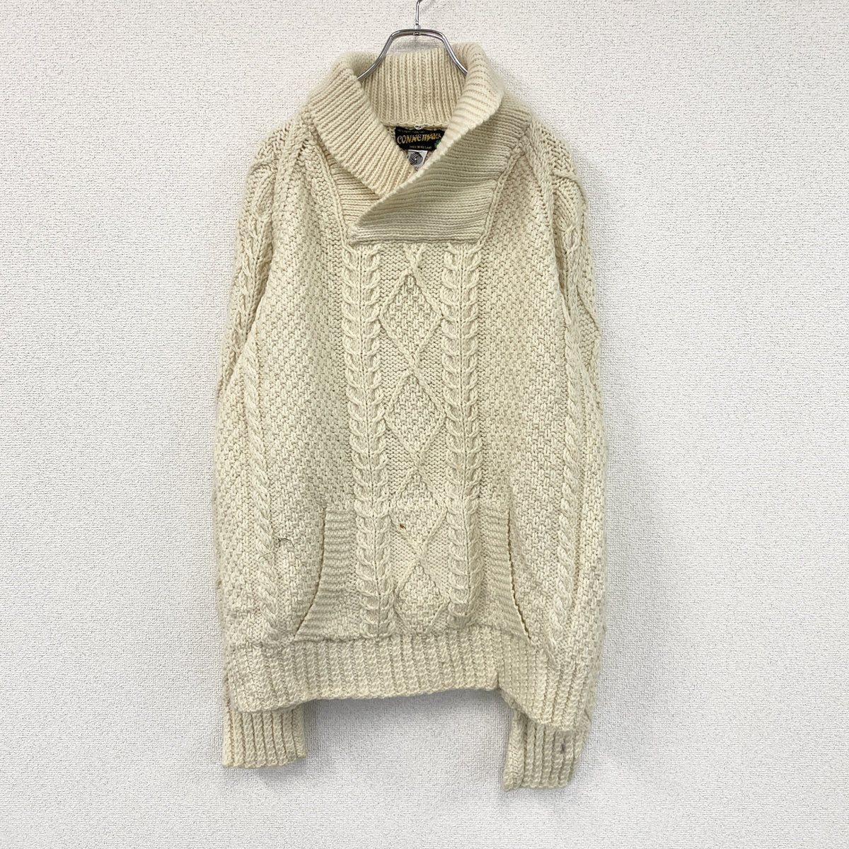CONNEMARA　コネマラ　アランニットセーター/フィッシャーマンセーター　ショールカラー　アイボリー　古着