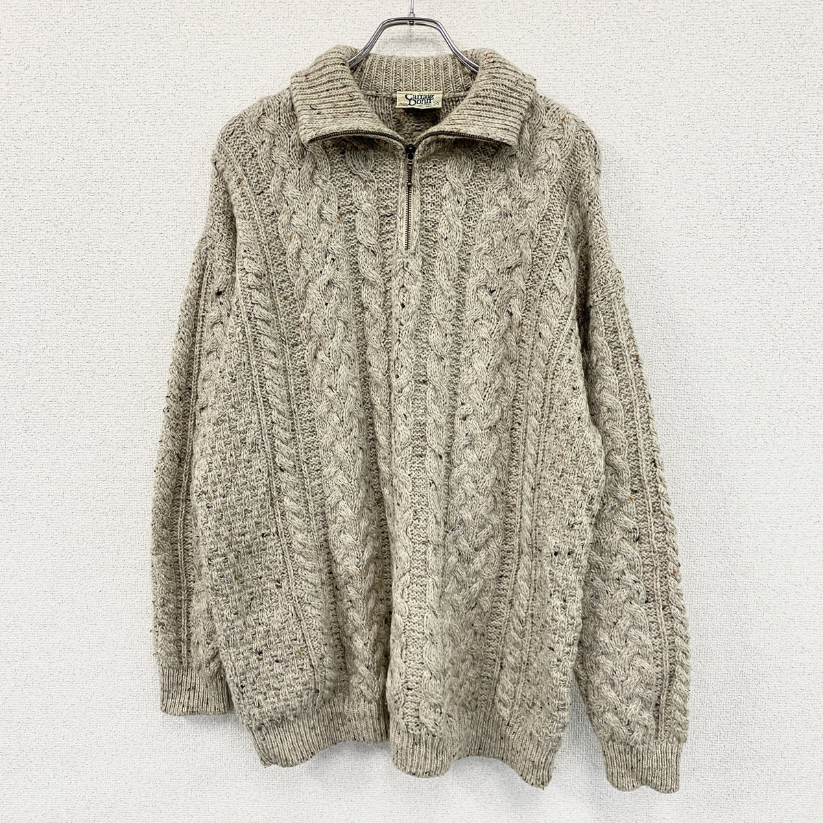Carraig Donn　キャレイグドン　ハーフジップニットセーター　ベージュ　XLサイズ メンズ ウール 古着