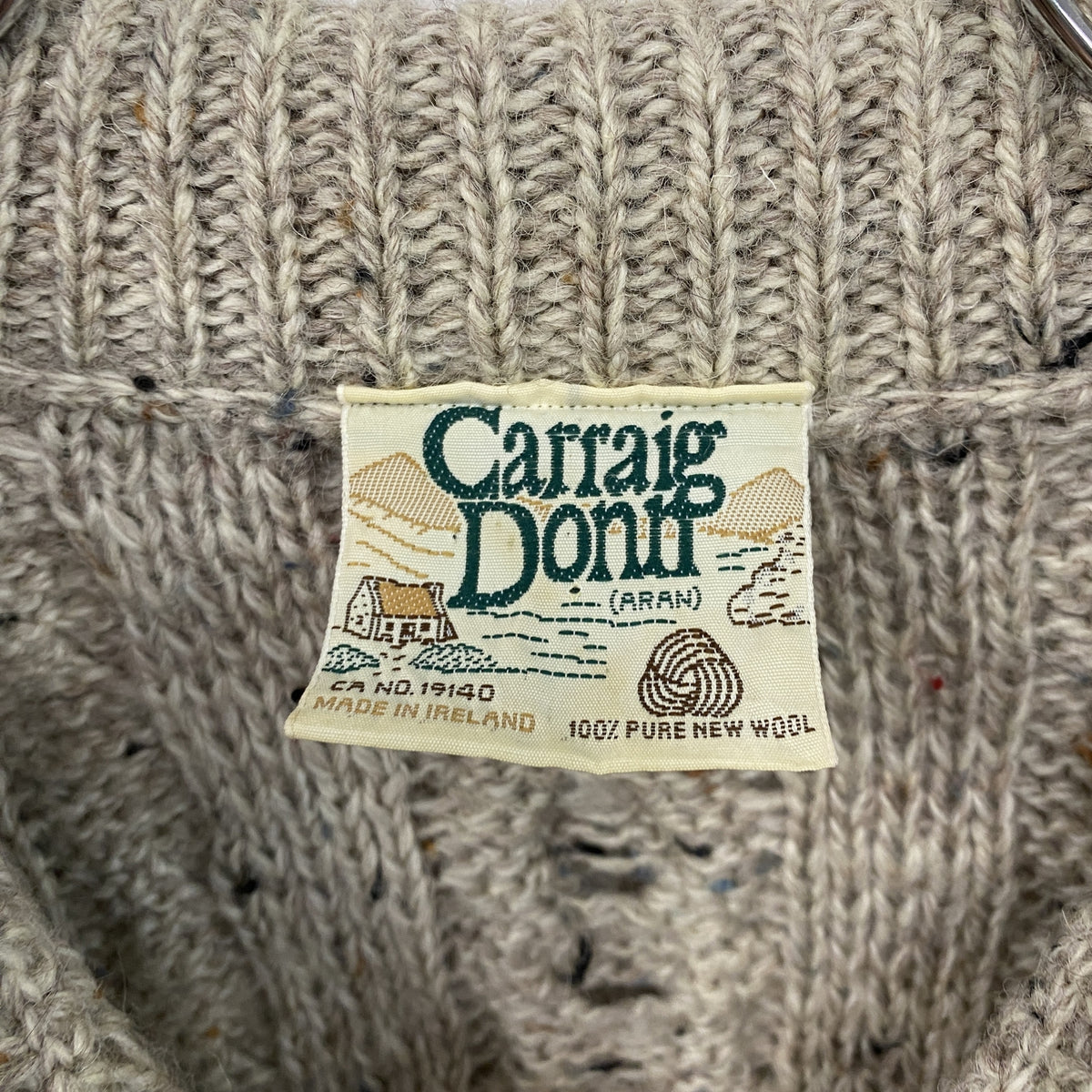 Carraig Donn　キャレイグドン　ハーフジップニットセーター　ベージュ　XLサイズ メンズ ウール 古着