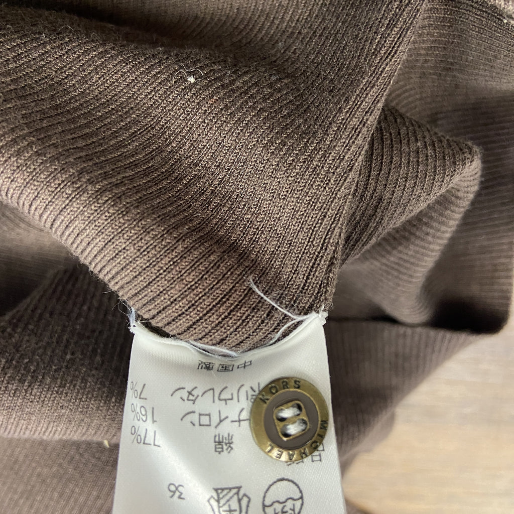 MICHAEL KORS　マイケルコース　半袖リブニットトップス　Vネック　茶色　ブラウン　4サイズ　古着