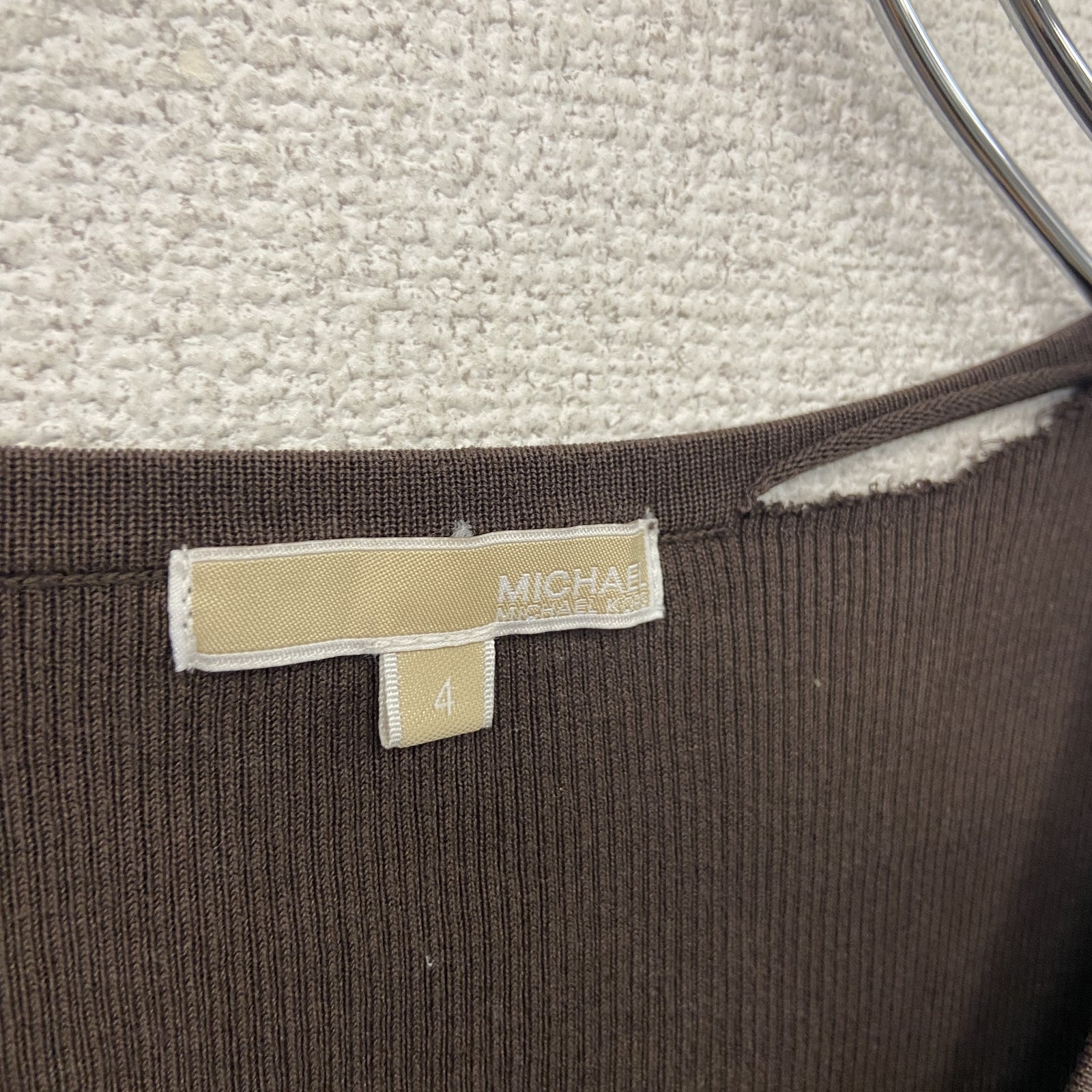 MICHAEL KORS　マイケルコース　半袖リブニットトップス　Vネック　茶色　ブラウン　4サイズ　古着