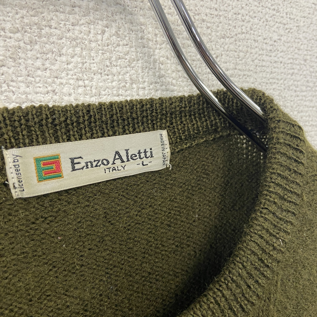 Enzo Aletti　ウールニットセーター　カーキ メンズ 古着