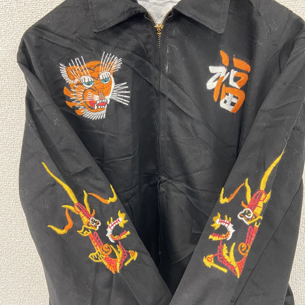 ベトジャン　ベトナムジャケット　スーベニアジャケット　ブルゾン　レプリカ　リメイク　刺繍　黒　ブラック　Lサイズ　古着