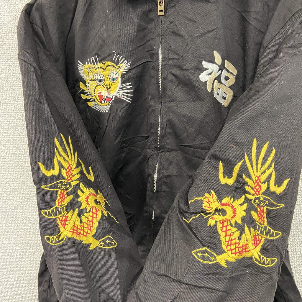 ベトジャン　ベトナムジャケット　スーベニアジャケット　ブルゾン　レプリカ　リメイク　刺繍　黒　ブラック　古着