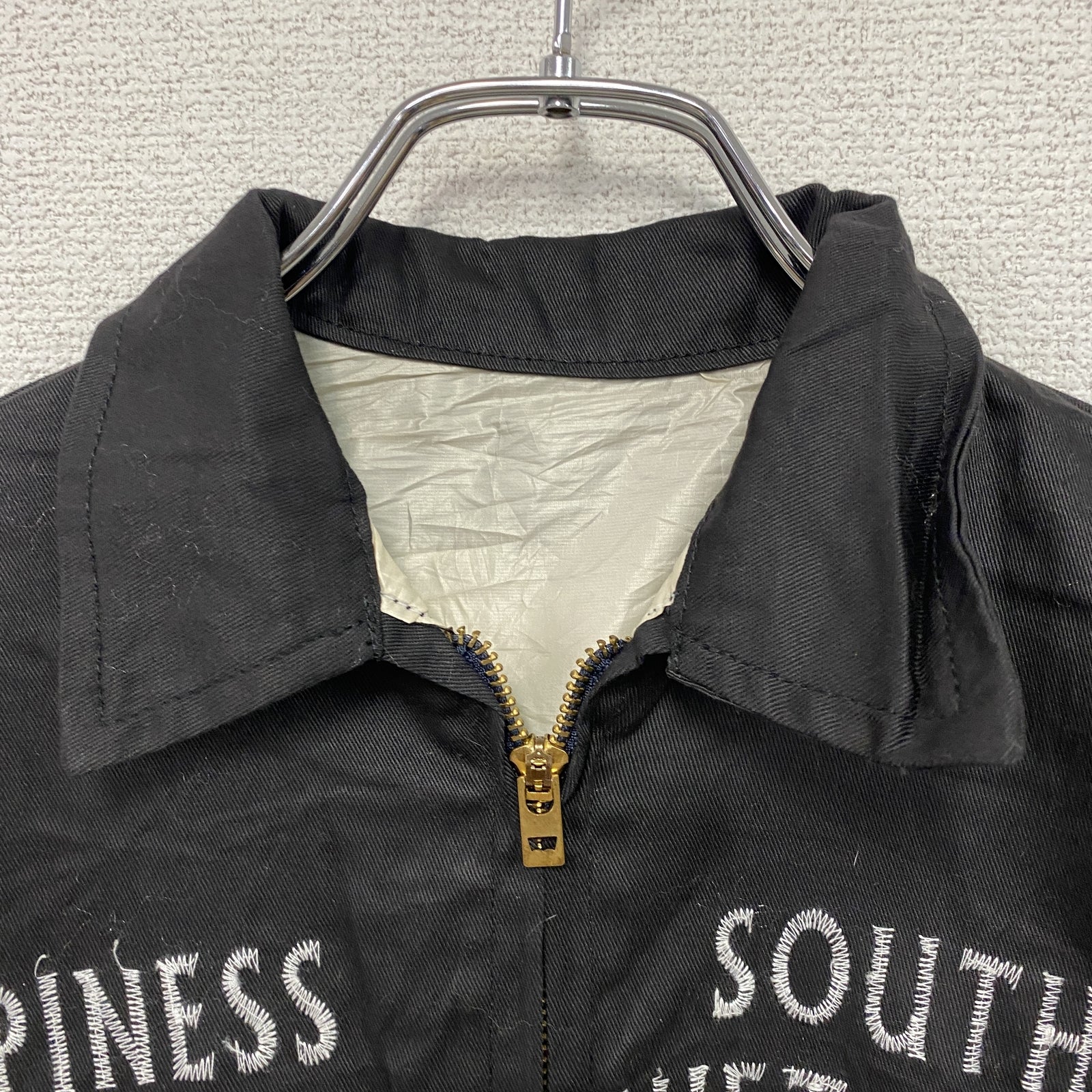 ベトジャン　ベトナムジャケット　スーベニアジャケット　ブルゾン　レプリカ　リメイク　刺繍　黒　ブラック　Lサイズ　