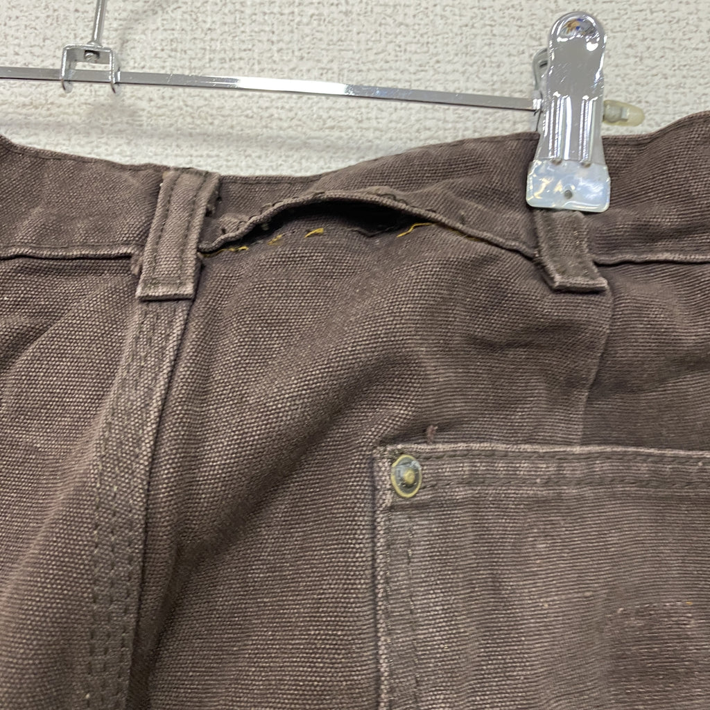 ノーブランド　ダブルニーペインターパンツ　ダックパンツ　ジップフライ　ブラウン　古着