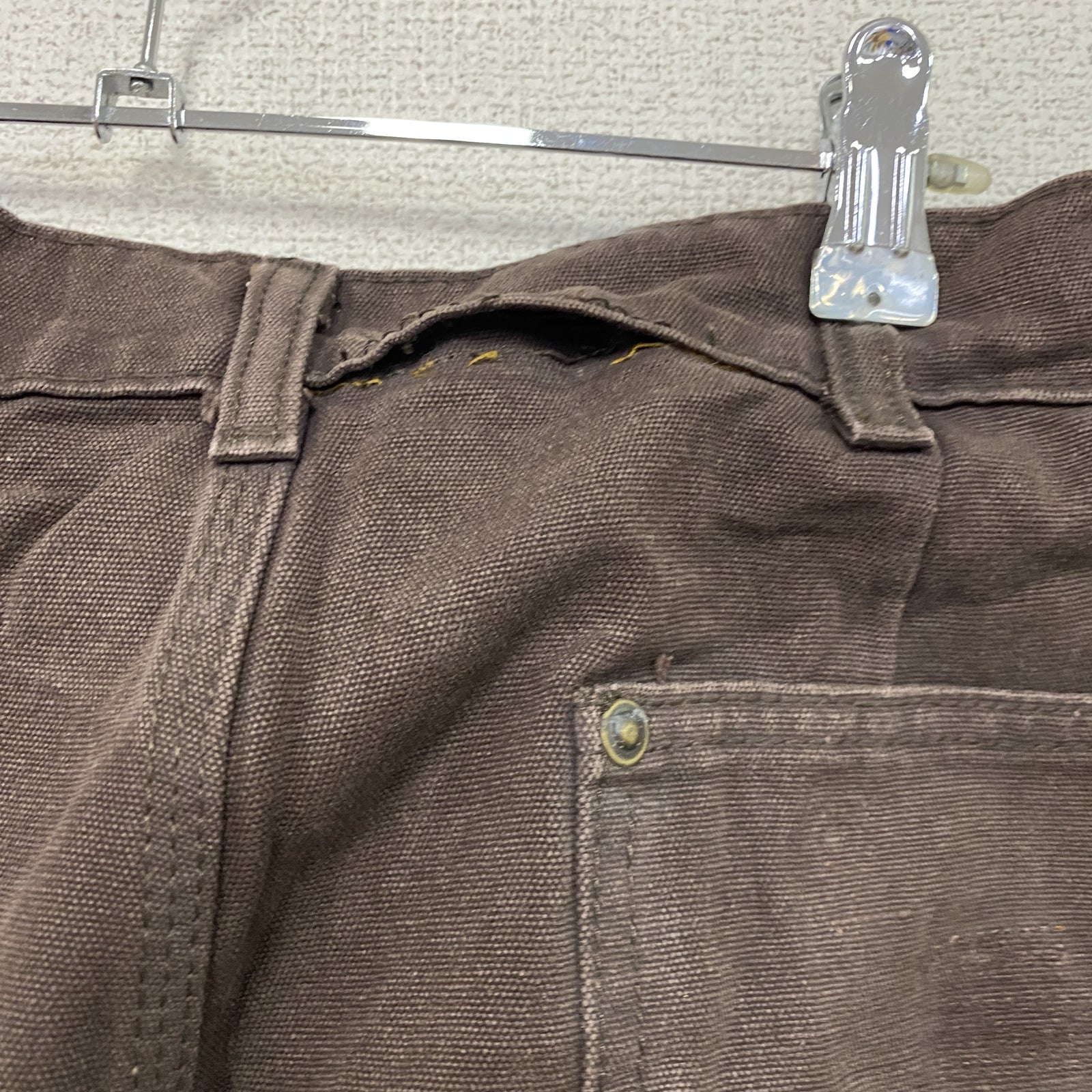 ノーブランド　ダブルニーペインターパンツ　ダックパンツ　ジップフライ　ブラウン　古着