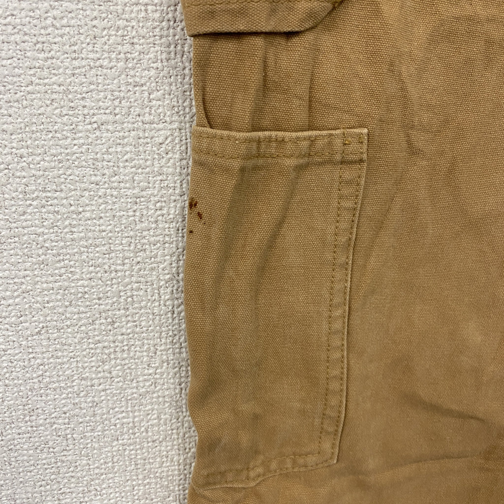 ノーブランド　ダブルニーペインターパンツ　ダックパンツ　ジップフライ　キャメル　古着