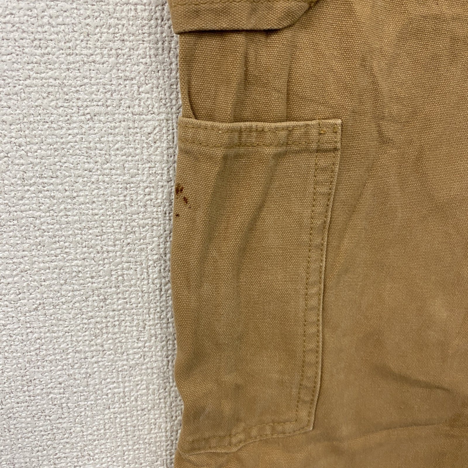 ノーブランド　ダブルニーペインターパンツ　ダックパンツ　ジップフライ　キャメル　古着