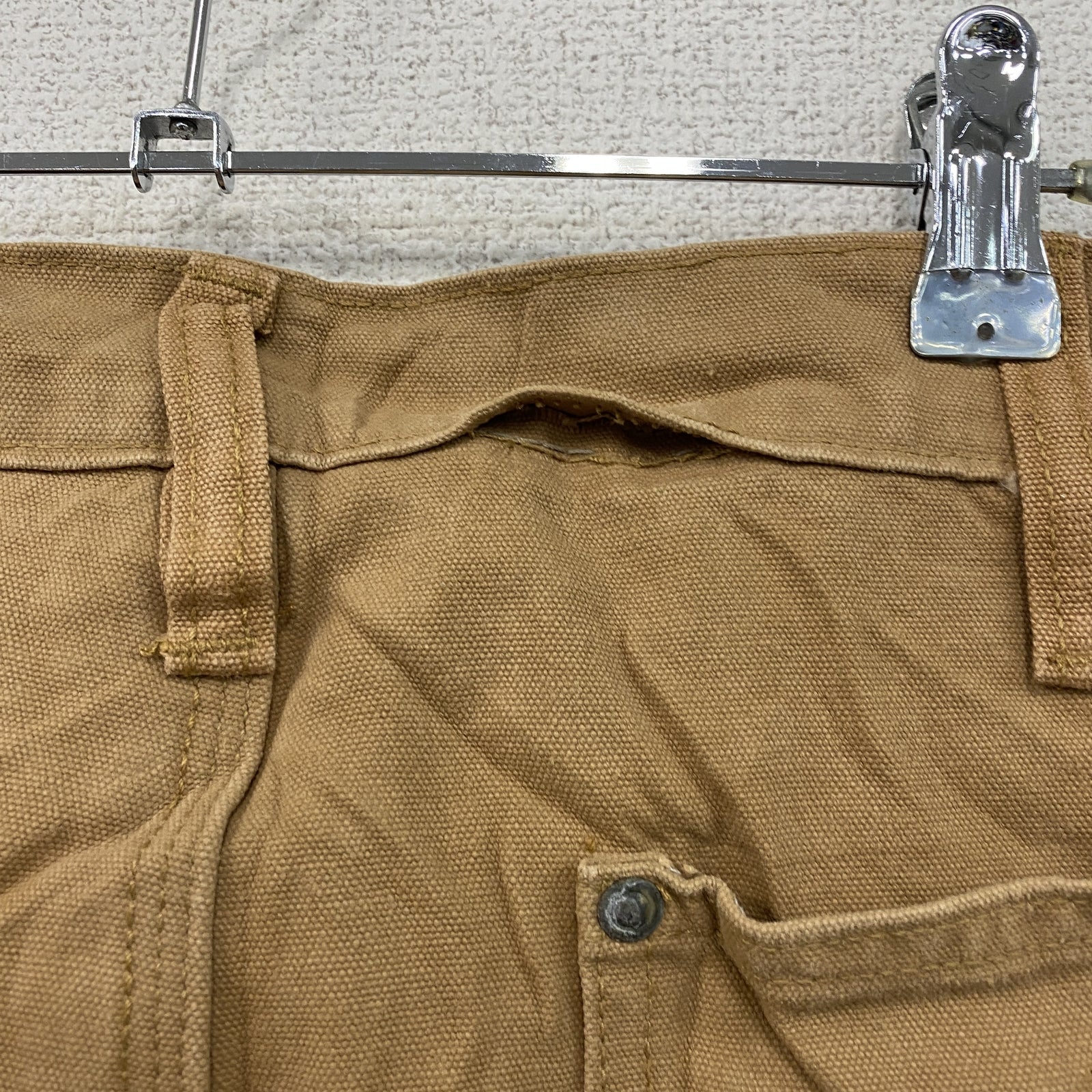 ノーブランド　ダブルニーペインターパンツ　ダックパンツ　ジップフライ　キャメル　古着