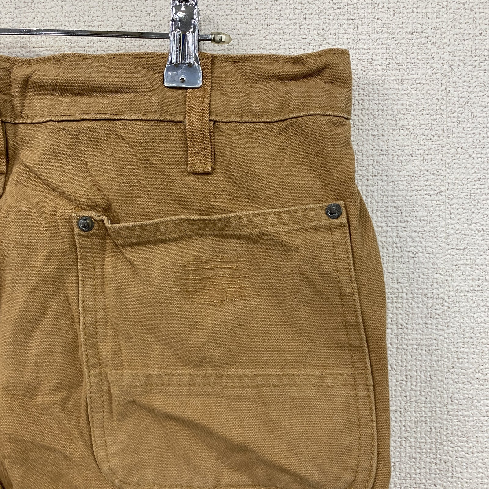 ノーブランド　ダブルニーペインターパンツ　ダックパンツ　ジップフライ　キャメル　古着